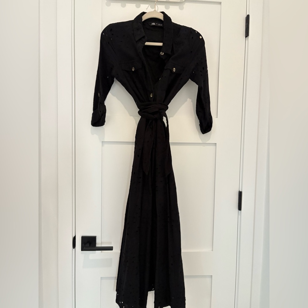 Zara Black Long Sleeve Dress with Belt